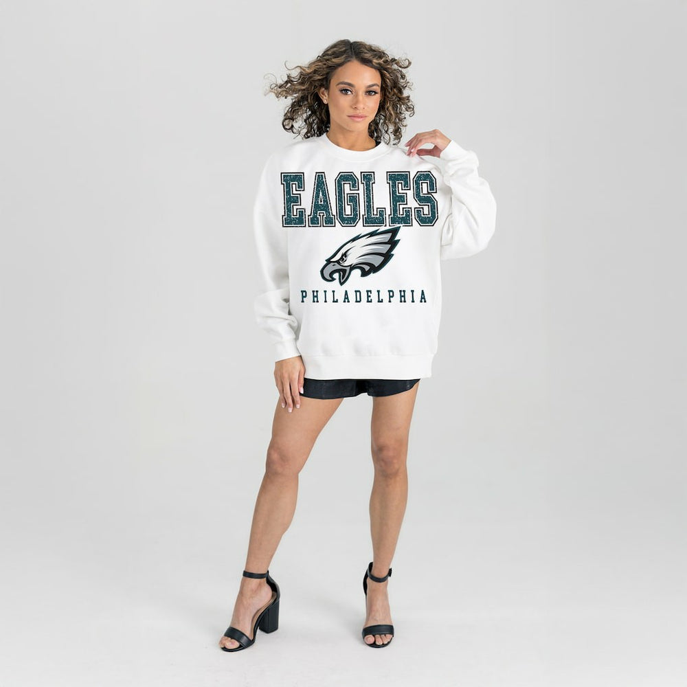 Philadelphia Eagles Gameday Couture Women's Sunday Drives Oversized Crewneck Pullover Sweatshirt – White on sale