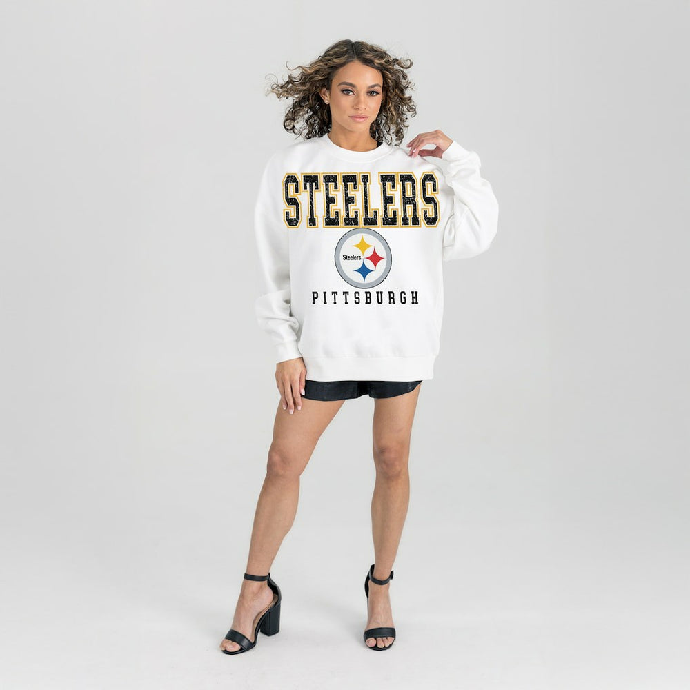 Pittsburgh Steelers Gameday Couture Women's Sunday Drives Oversized Crewneck Pullover Sweatshirt – White online