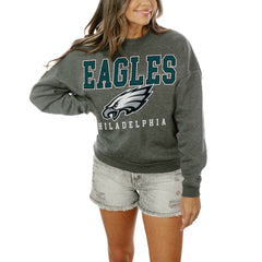 Philadelphia Eagles Gameday Couture Women's Oversized Bring The Energy Pullover Sweatshirt – Charcoal sale