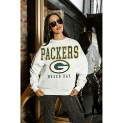 Green Bay Packers Gameday Couture Women's Sunday Drives Oversized Crewneck Pullover Sweatshirt – White on sale
