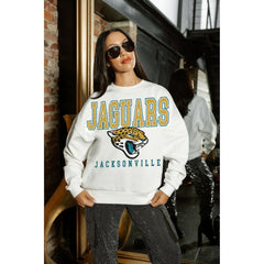 Jacksonville Jaguars Gameday Couture Women's Sunday Drives Oversized Crewneck Pullover Sweatshirt – White online