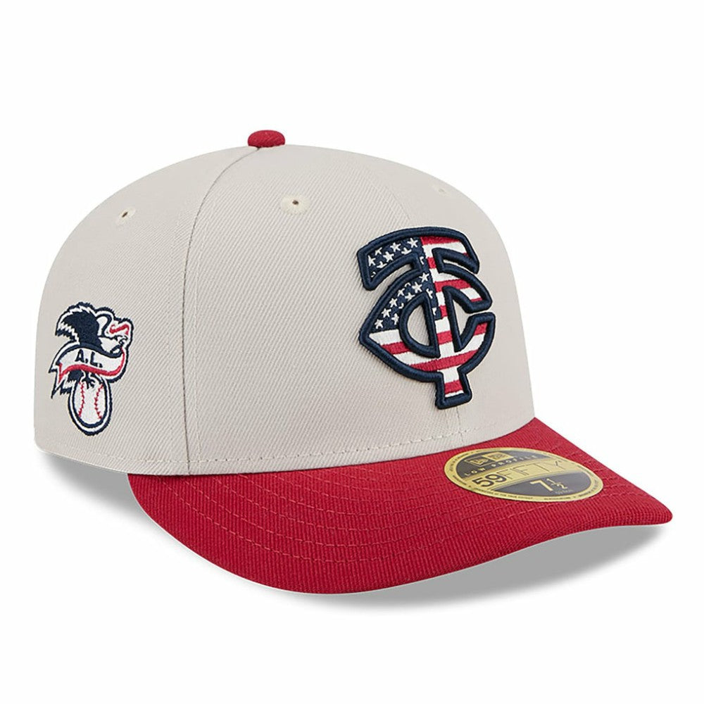 Minnesota Twins 2024 Fourth of July Low Profile 59FIFTY Fitted Hat Khaki/Red