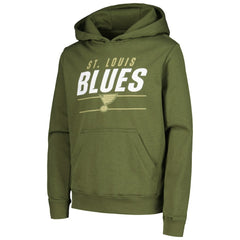 St. Louis Blues Levelwear Youth Podium Fleece Pullover Hoodie - Olive Hoodies