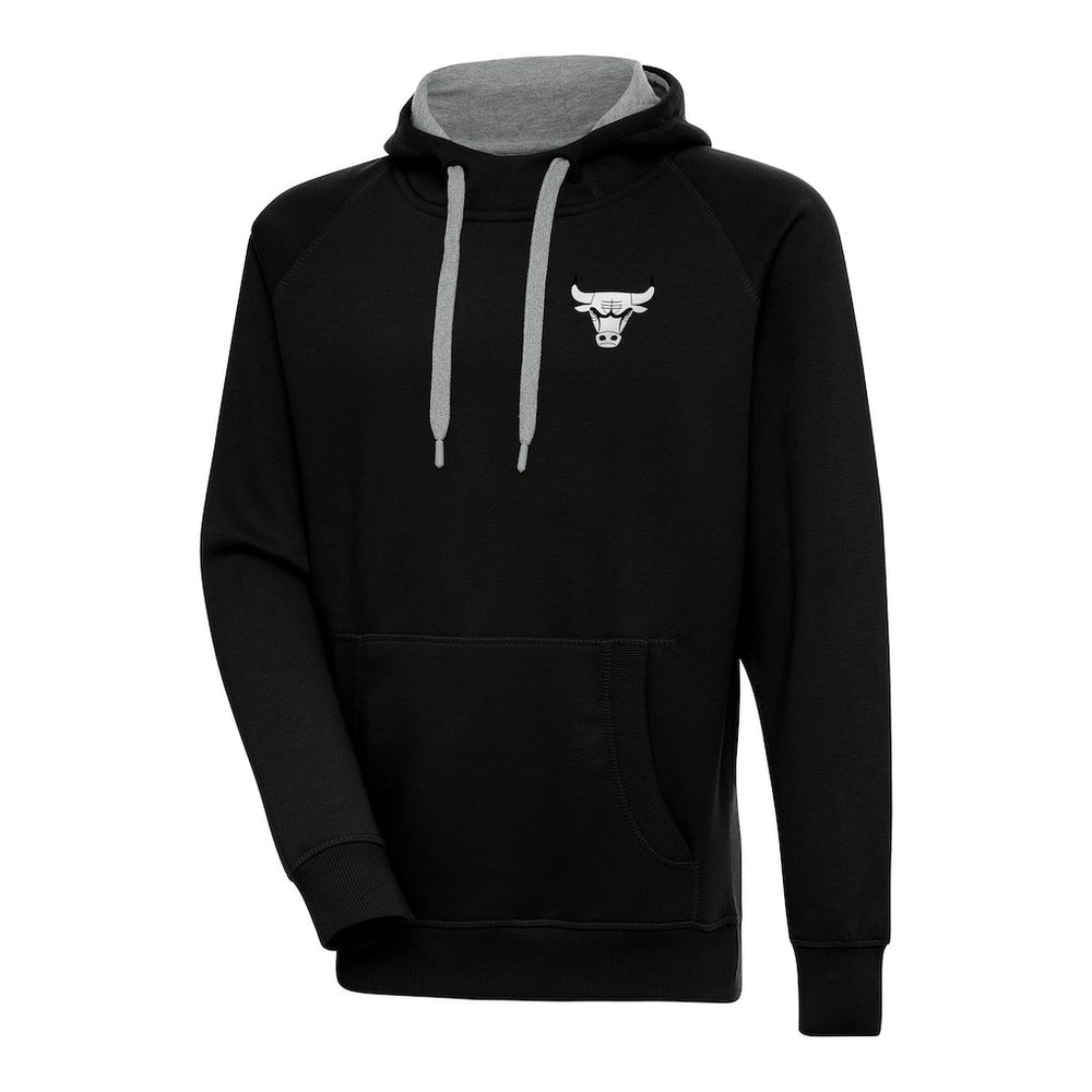 Chicago Bulls Antigua Metallic Logo Victory Raglan Pullover Hoodie - Black for sale