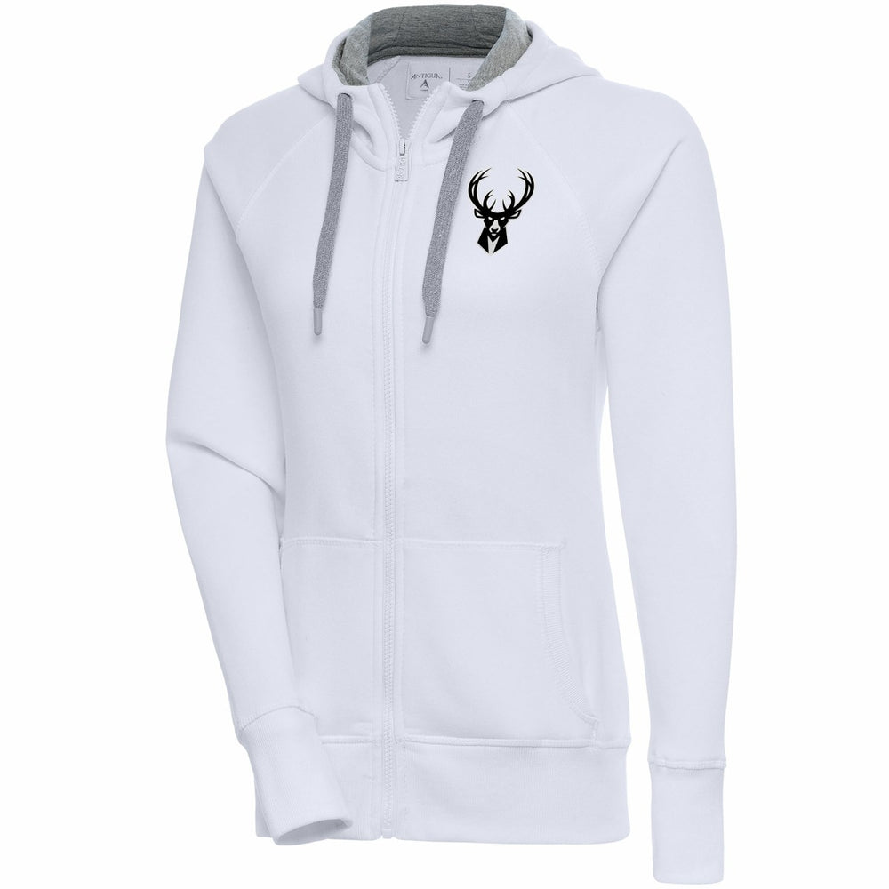 Milwaukee Bucks Antigua Women's Brushed Metallic Victory Full-Zip Hoodie - White shop