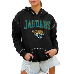 Jacksonville Jaguars Gameday Couture Women's Oversized Catch the Vibe Studded Pullover Hoodie - Black sale