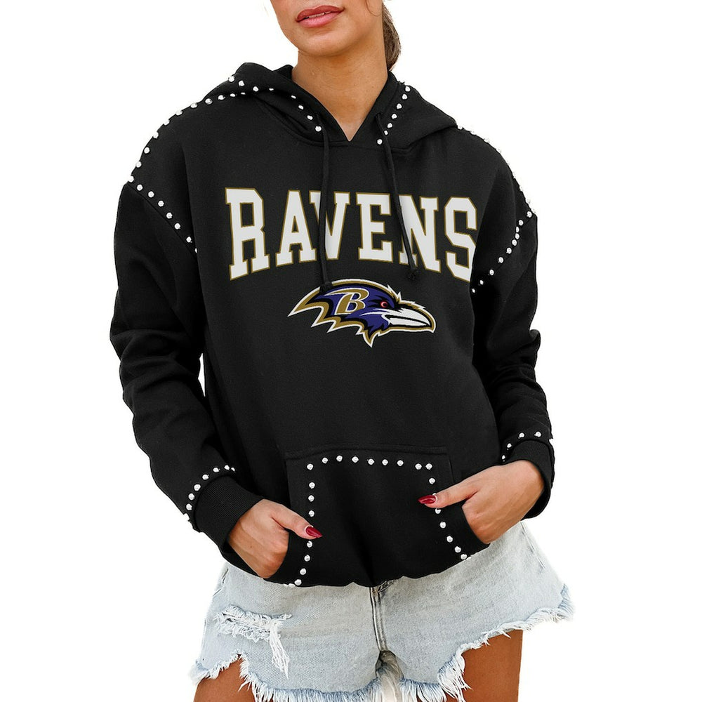 Baltimore Ravens Gameday Couture Women's Oversized Catch the Vibe Studded Pullover Hoodie - Black outlet
