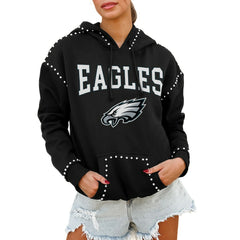 Philadelphia Eagles Gameday Couture Women's Oversized Catch the Vibe Studded Pullover Hoodie - Black outlet