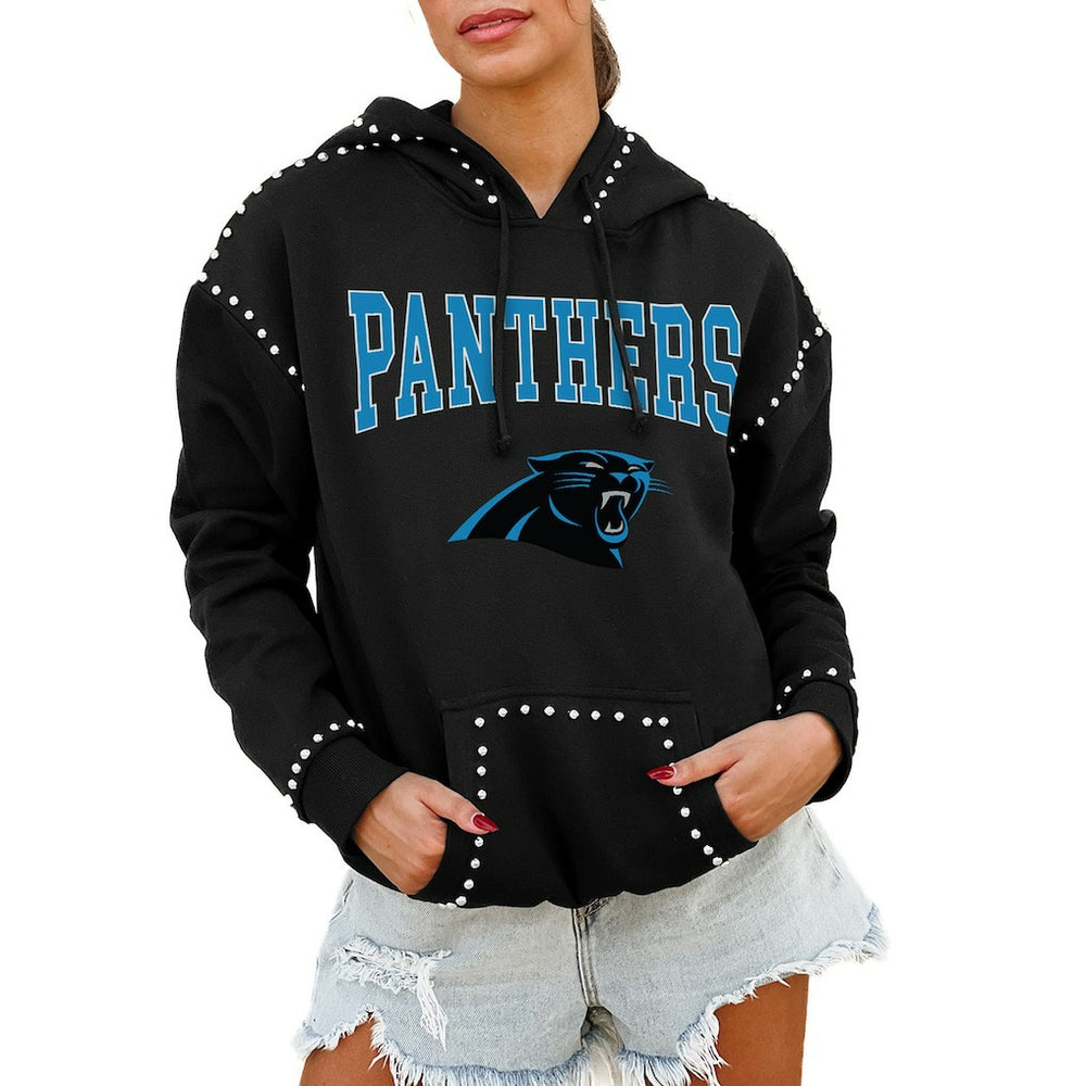 Carolina Panthers Gameday Couture Women's Oversized Catch the Vibe Studded Pullover Hoodie - Black discount