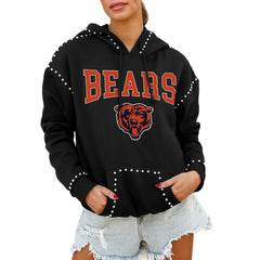 Chicago Bears Gameday Couture Women's Oversized Catch the Vibe Studded Pullover Hoodie - Black on sale