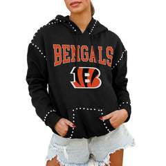 Cincinnati Bengals Gameday Couture Women's Oversized Catch the Vibe Studded Pullover Hoodie - Black for sale