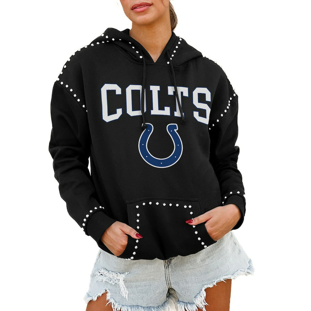 Indianapolis Colts Gameday Couture Women's Oversized Catch the Vibe Studded Pullover Hoodie - Black outlet