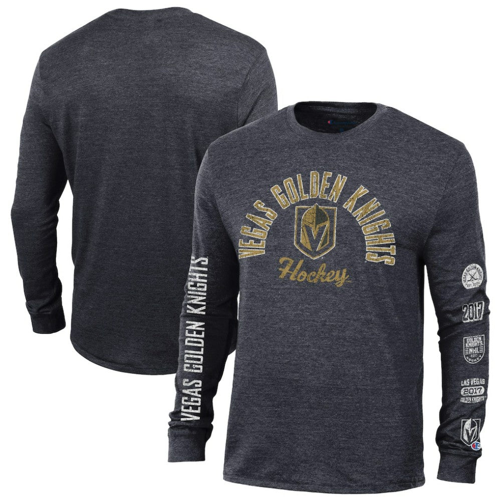 Vegas Golden Knights Champion Multi-Logo Tri-Blend Long Sleeve T-Shirt - Black T-shirts