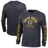 Boston Bruins Champion Multi-Logo Tri-Blend Long Sleeve T-Shirt - Heather Black T-shirts