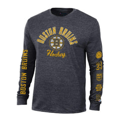 Boston Bruins Champion Multi-Logo Tri-Blend Long Sleeve T-Shirt - Heather Black T-shirts