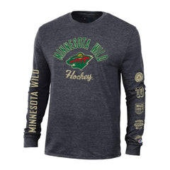 Minnesota Wild Champion Multi-Logo Tri-Blend Long Sleeve T-Shirt - Heather Black T-shirts