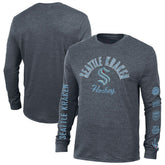 Seattle Kraken Champion Multi-Logo Tri-Blend Long Sleeve T-Shirt - Heather Navy T-shirts