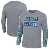 Seattle Kraken Champion Tri-Blend Dual-Stripe Long Sleeve T-Shirt - Heather Gray T-shirts