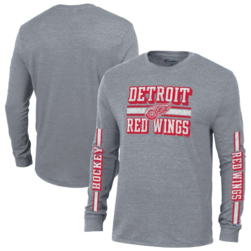 Detroit Red Wings Champion Tri-Blend Dual-Stripe Long Sleeve T-Shirt - Heather Gray T-shirts