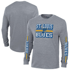 St. Louis Blues Champion Tri-Blend Dual-Stripe Long Sleeve T-Shirt - Heather Gray T-shirts
