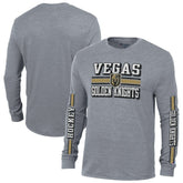 Vegas Golden Knights Champion Tri-Blend Dual-Stripe Long Sleeve T-Shirt - Heather Gray T-shirts