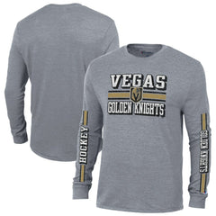 Vegas Golden Knights Champion Tri-Blend Dual-Stripe Long Sleeve T-Shirt - Heather Gray T-shirts