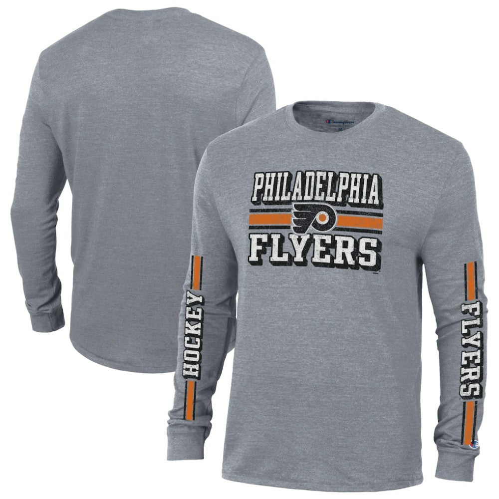 Philadelphia Flyers Champion Tri-Blend Dual-Stripe Long Sleeve T-Shirt - Heather Gray T-shirts
