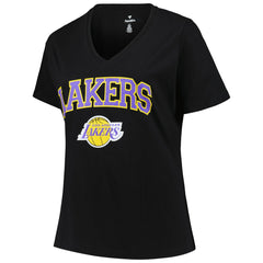 Los Angeles Lakers Profile Women's Plus Size Arch Over Logo V-Neck T-Shirt - Black for sale
