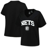 Brooklyn Nets Profile Women's Plus Size Arch Over Logo V-Neck T-Shirt - Black cheap