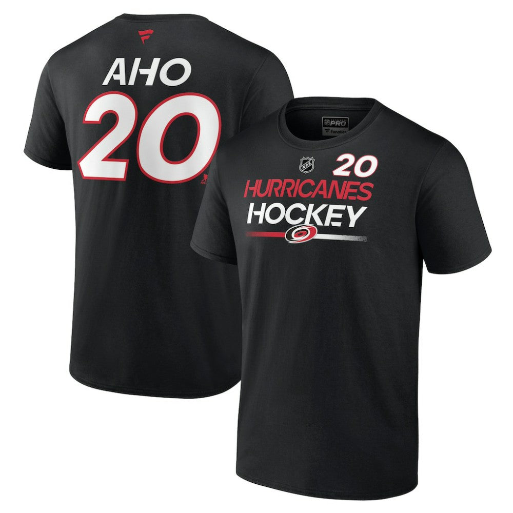 Sebastian Aho Carolina Hurricanes Fanatics Authentic Pro Prime Name & Number T-Shirt - Black T-shirts