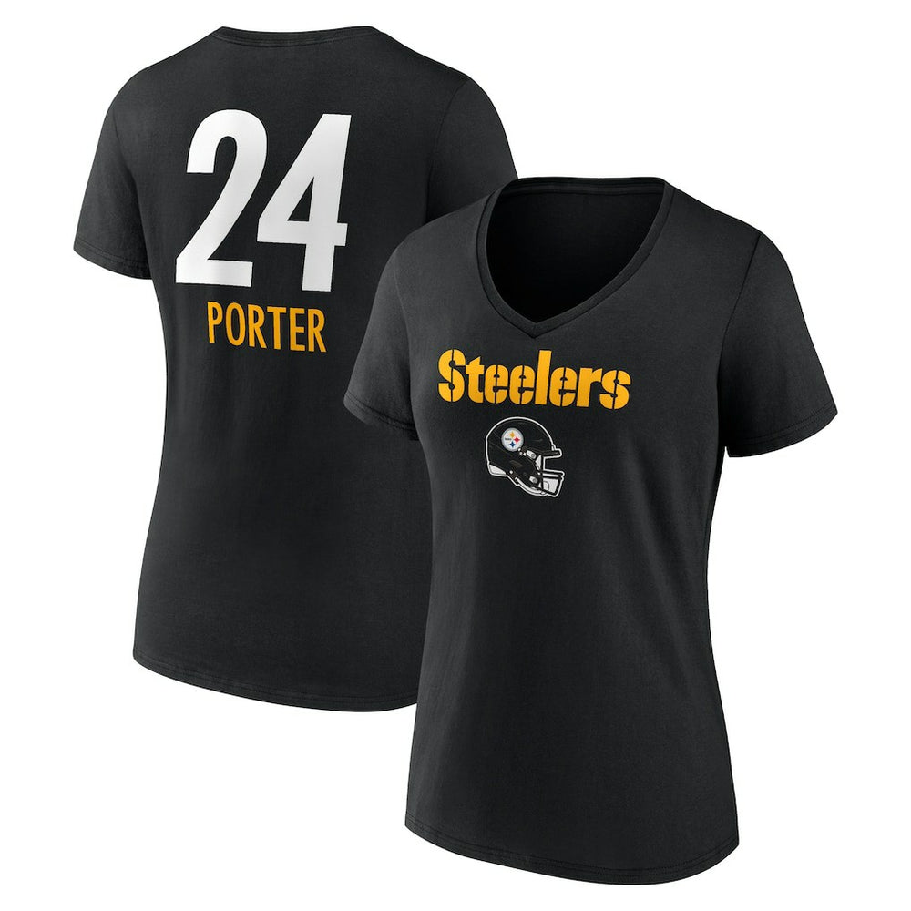 Joey Porter Jr. Pittsburgh Steelers Women's Team Wordmark Player Name & Number V-Neck T-Shirt - Black sale