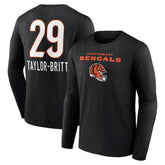 Cam Taylor-Britt Cincinnati Bengals Team Wordmark Player Name & Number Long Sleeve T-Shirt - Black online