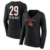 Cam Taylor-Britt Cincinnati Bengals Women's Team Wordmark Player Name & Number Long Sleeve V-Neck T-Shirt - Black cheap