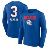 Damar Hamlin Buffalo Bills Team Wordmark Player Name & Number Long Sleeve T-Shirt - Royal discount