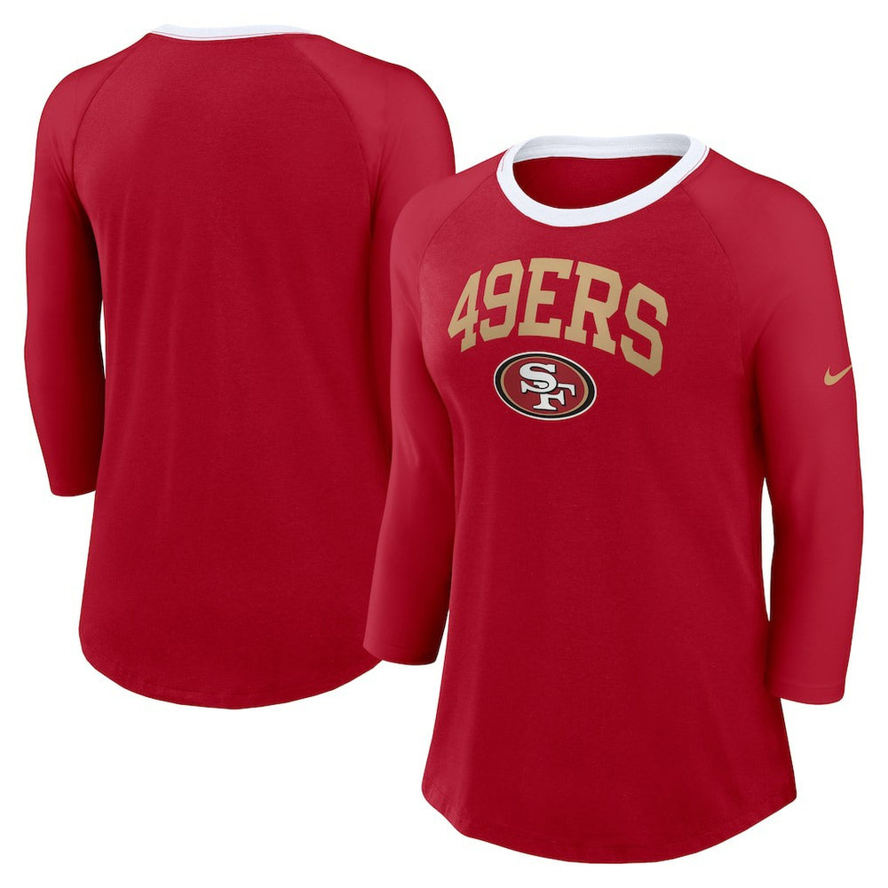 San Francisco 49ers Women's 3/4 Sleeve Raglan Fashion Top - Scarlet on sale