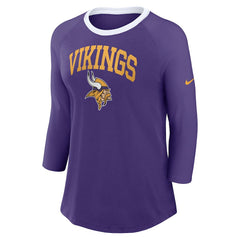 Minnesota Vikings Women's 3/4 Sleeve Raglan Fashion Top - Purple discount