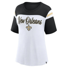 New Orleans Saints Women's Cheer Chant Fashion Crop Top - White/Black sale
