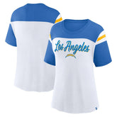 Los Angeles Chargers Women's Cheer Chant Fashion Crop Top - White/Powder Blue discount