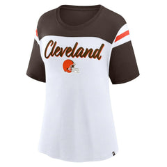 Cleveland Browns Women's Cheer Chant Fashion Crop Top - White/Brown outlet
