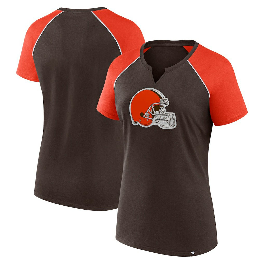Cleveland Browns Women's Glittered Primary Raglan T-Shirt - Brown/Orange discount