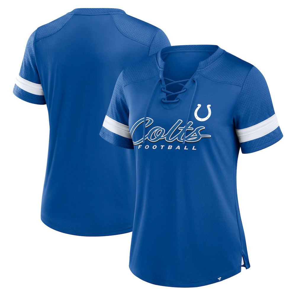 Indianapolis Colts Women's Play Script Lace-Up T-Shirt - Royal discount