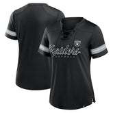 Las Vegas Raiders Women's Play Script Lace-Up T-Shirt - Black for sale