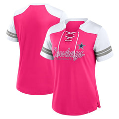 Dallas Cowboys Women's Play Script Lace-Up T-Shirt - Pink outlet