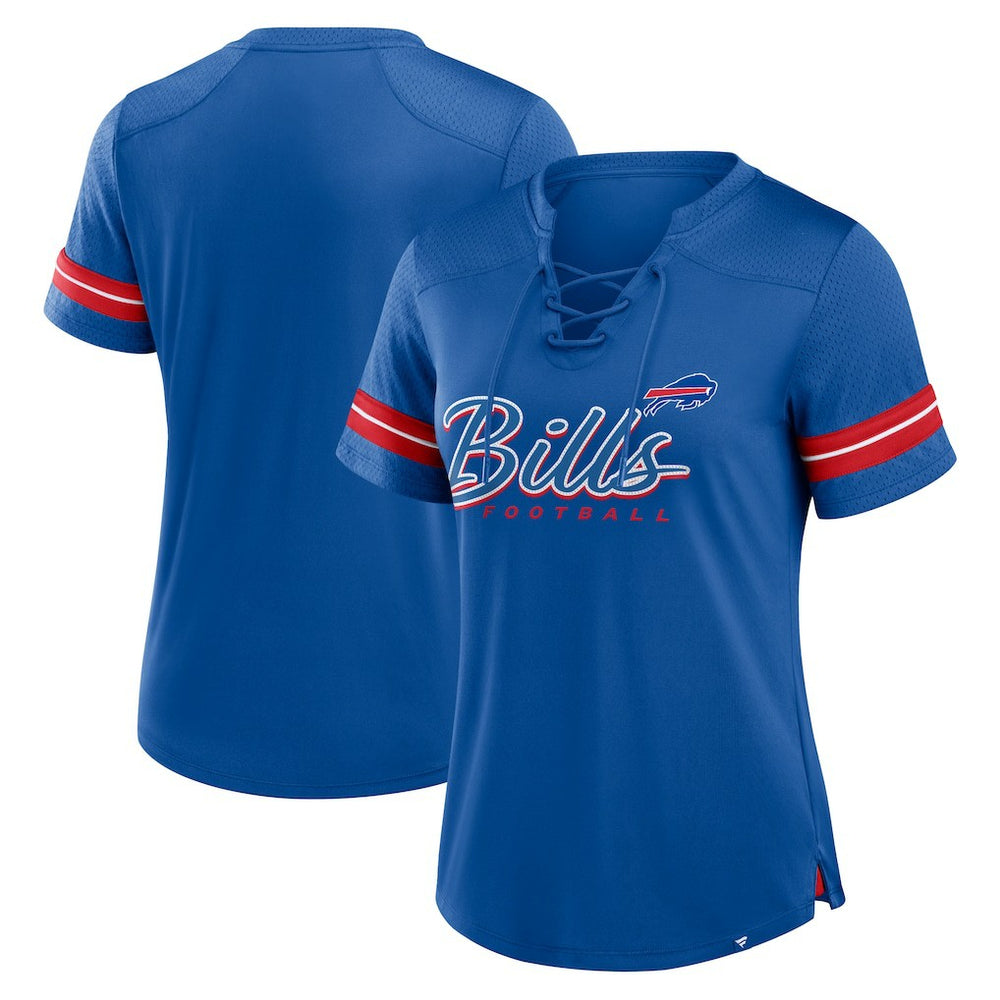 Buffalo Bills Women's Play Script Lace-Up T-Shirt - Royal sale