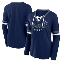 Dallas Cowboys Women's Won and Done Lace-Up Long Sleeve Fashion Top - Navy for sale