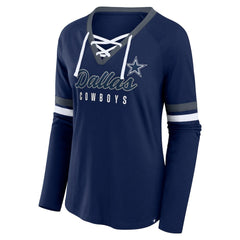 Dallas Cowboys Women's Won and Done Lace-Up Long Sleeve Fashion Top - Navy for sale