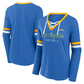 Los Angeles Chargers Women's Won and Done Lace-Up Long Sleeve Fashion Top - Powder Blue outlet