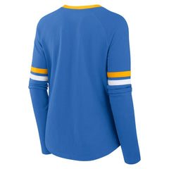 Los Angeles Chargers Women's Won and Done Lace-Up Long Sleeve Fashion Top - Powder Blue outlet