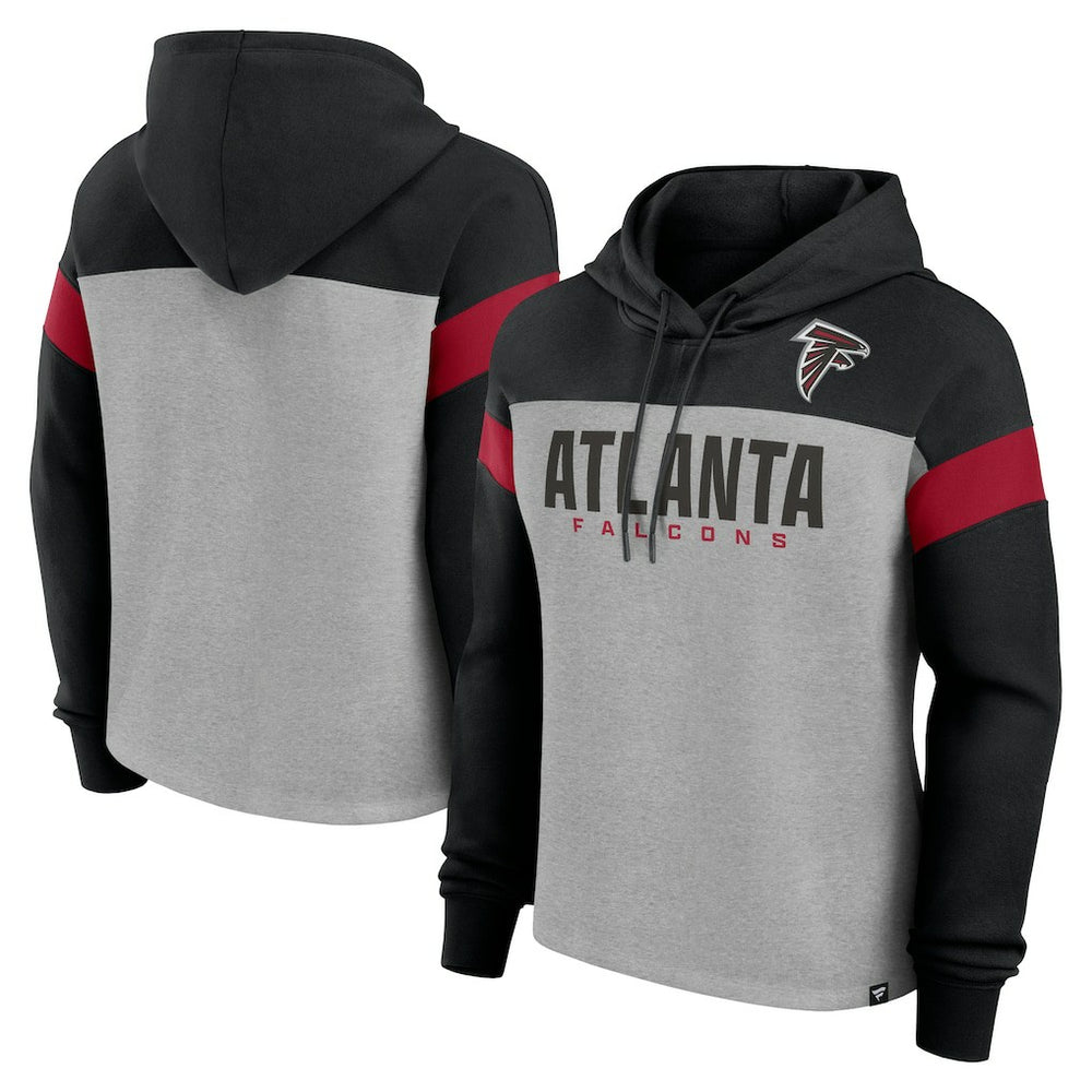 Atlanta Falcons Women's Bold Play Call Pullover Hoodie - Heather Gray/Black discount