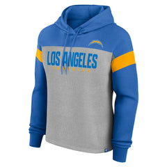 Los Angeles Chargers Women's Bold Play Call Pullover Hoodie - Heather Gray/Powder Blue on sale